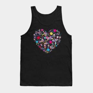 Otomí mexican heart embroidery colorful traditional print flowers and animals interior design Tank Top